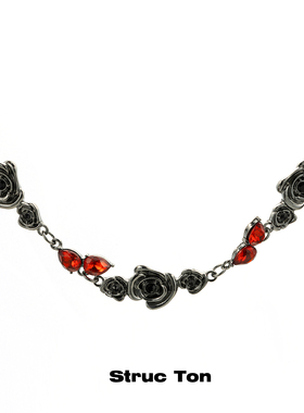 StrucTon合金玫瑰链条红宝石项链