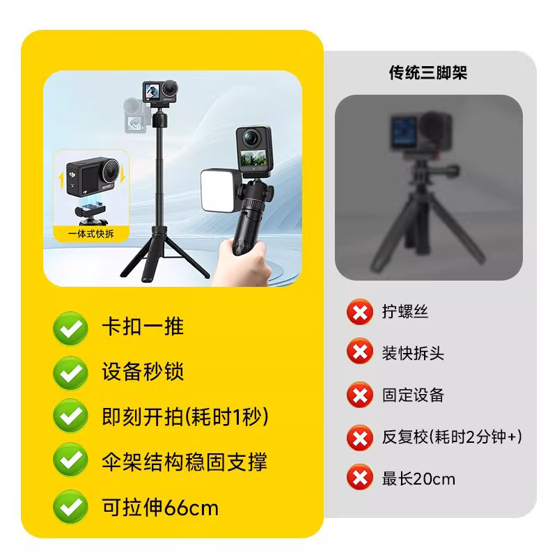 适用大疆Action6/5pro/4/3运动相机三脚架0SM0360迷你手持自拍杆桌面可延长pocket3云台相机快拆底座Nano支架,淘宝优惠券,粉丝福利购,淘宝优惠卷