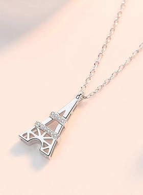 Mini Paris Tower Diamond Pendant Necklace Wind Romantic