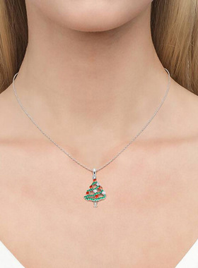 Shiny Color Christmas Tree Pendant Necklace Women Holiday
