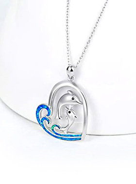 Korean Love Dolphin Necklace Cute Double Dolphin