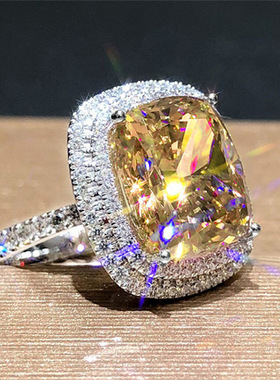 New Style Square Pink Diamond Ring Elegant Simulation Ring