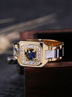Luxury Men's Engagement Gift With Blue Gemstone Ring