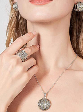 Necklace Metallic Cross Rose Leaf Pendant Hollow Design