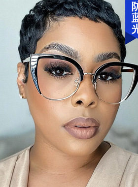 日系moleubak猫眼半框大框平光镜防蓝光新款欧美眼镜架ins复古