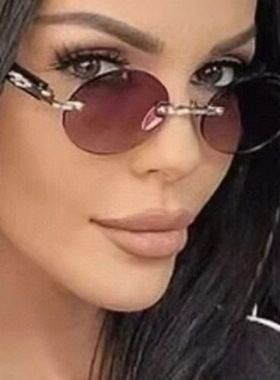 日系moleubak无框切边椭圆太阳镜ins模特墨镜新款走秀时尚街拍