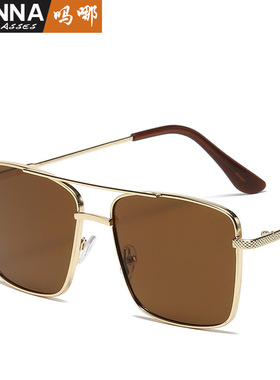 日系moleubak时尚新款方形太阳镜潮流个性双梁金属眼镜男户外