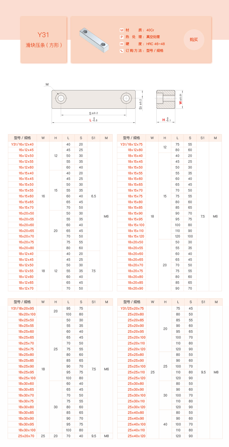 Y31燕秀模具滑块压条/行位耐磨块/导向注塑导轨抽芯压片油槽压块 - 图2