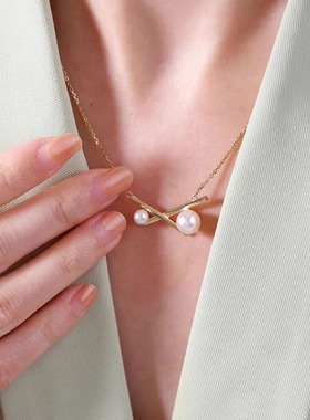 玫瑰故事刘亦菲同款珍珠交叉项链