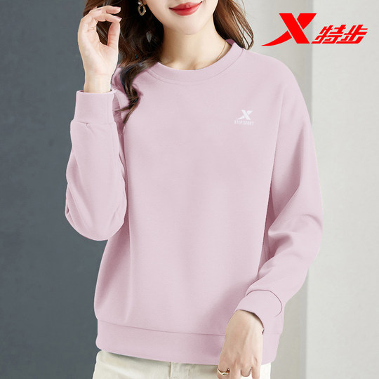 特步圆领卫衣女秋冬官方旗舰店正品长袖百搭套头衫冬季运动上衣女