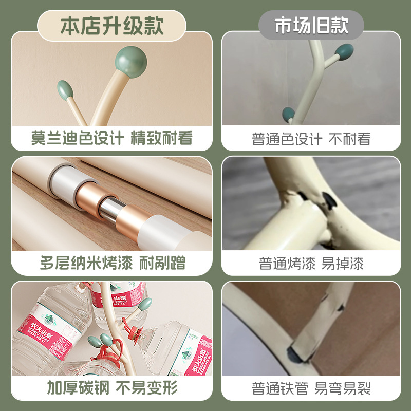 奶油风落地衣帽架卧室落地挂衣架可移动带轮转角床边收纳篮脏衣篓 - 图3