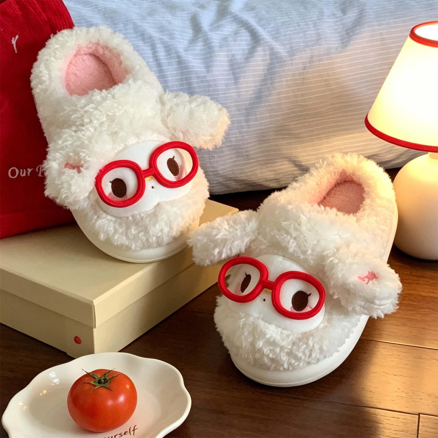 Girly Heart Glasses Rabbit Cotton Slippers for Schoolgirls