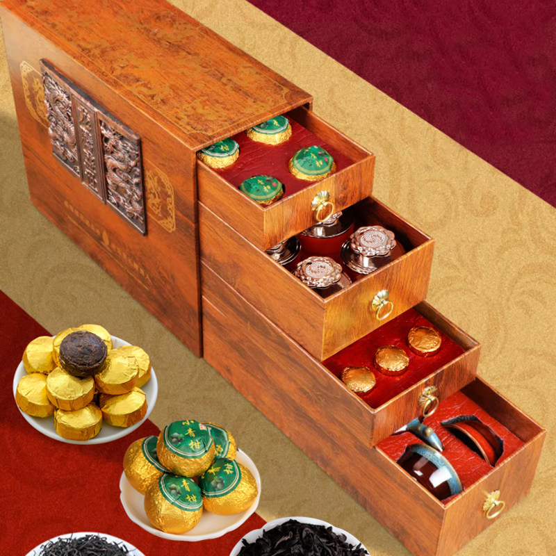 龙腾盛世四大茗茶大红袍茶叶正山小种红茶小青柑普洱茶高档礼盒装