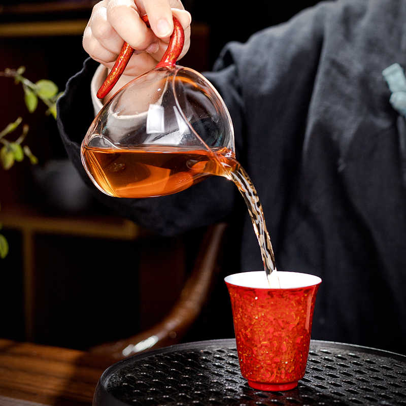 吾和漆器茶具大漆高档玻璃手柄公道杯耐热透明茶海分茶器茶道配件 - 图2