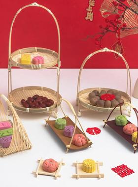 中秋月饼陈列道具烘焙展示架糕点店装饰点心盘托盘陈列篮活动装饰