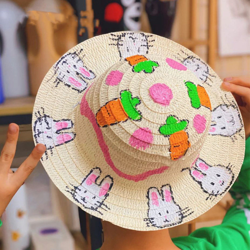 儿童草帽diy绘画帽子手工制作材料包创意手绘涂鸦幼儿园美术活动