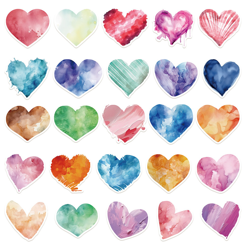 50张水彩画爱心贴纸创意情人节礼物封口贴手机壳diy手账本笔记本电脑水杯防水装饰贴画