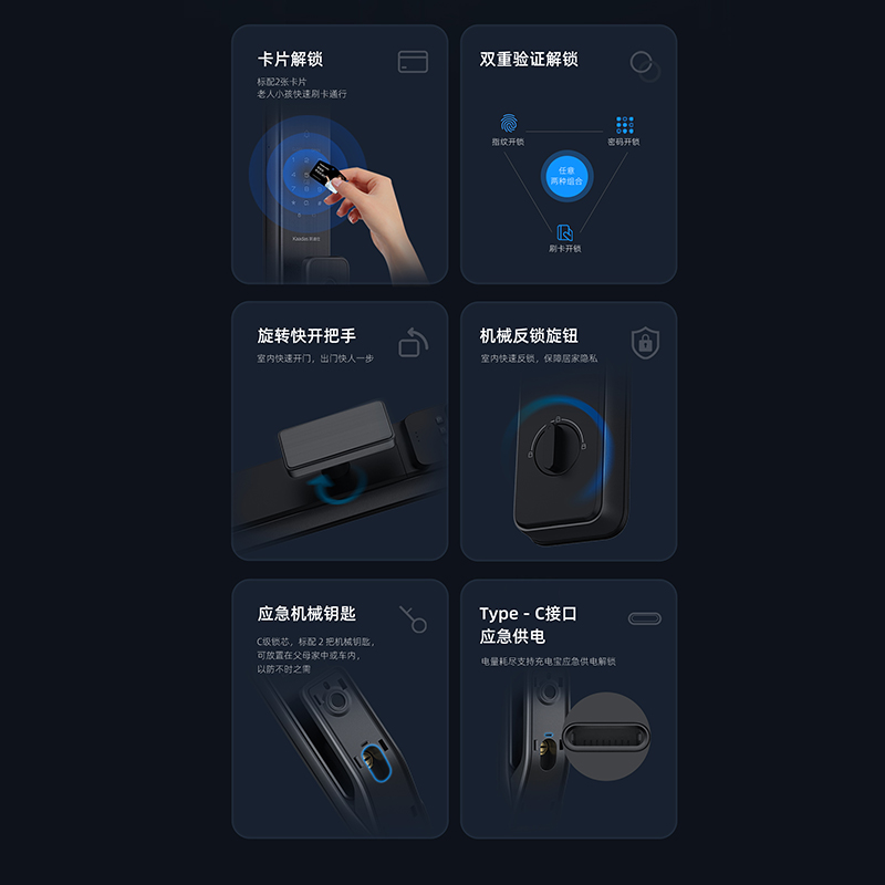 凯迪仕Q3FVP智能锁3D人脸识别指纹密码远程开锁室内大屏家用防盗-图2