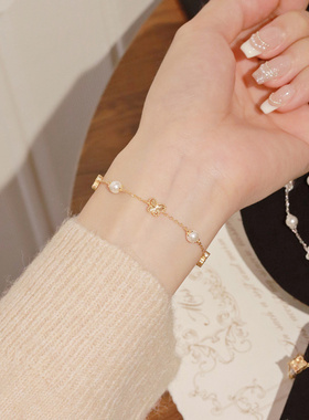 纯银满钻蝴蝶珍珠手链轻奢高级感