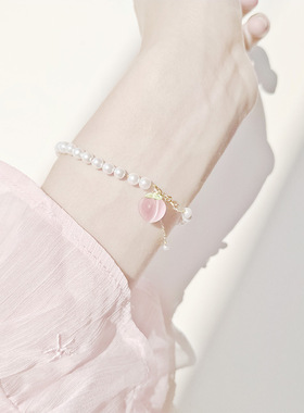 甜美ins风925银珍珠爱心手