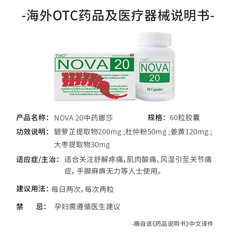 泰国追风丸NOVA20号TYKO特效痛风药胶囊止痛药止疼进口降尿酸娜沙 - 图3