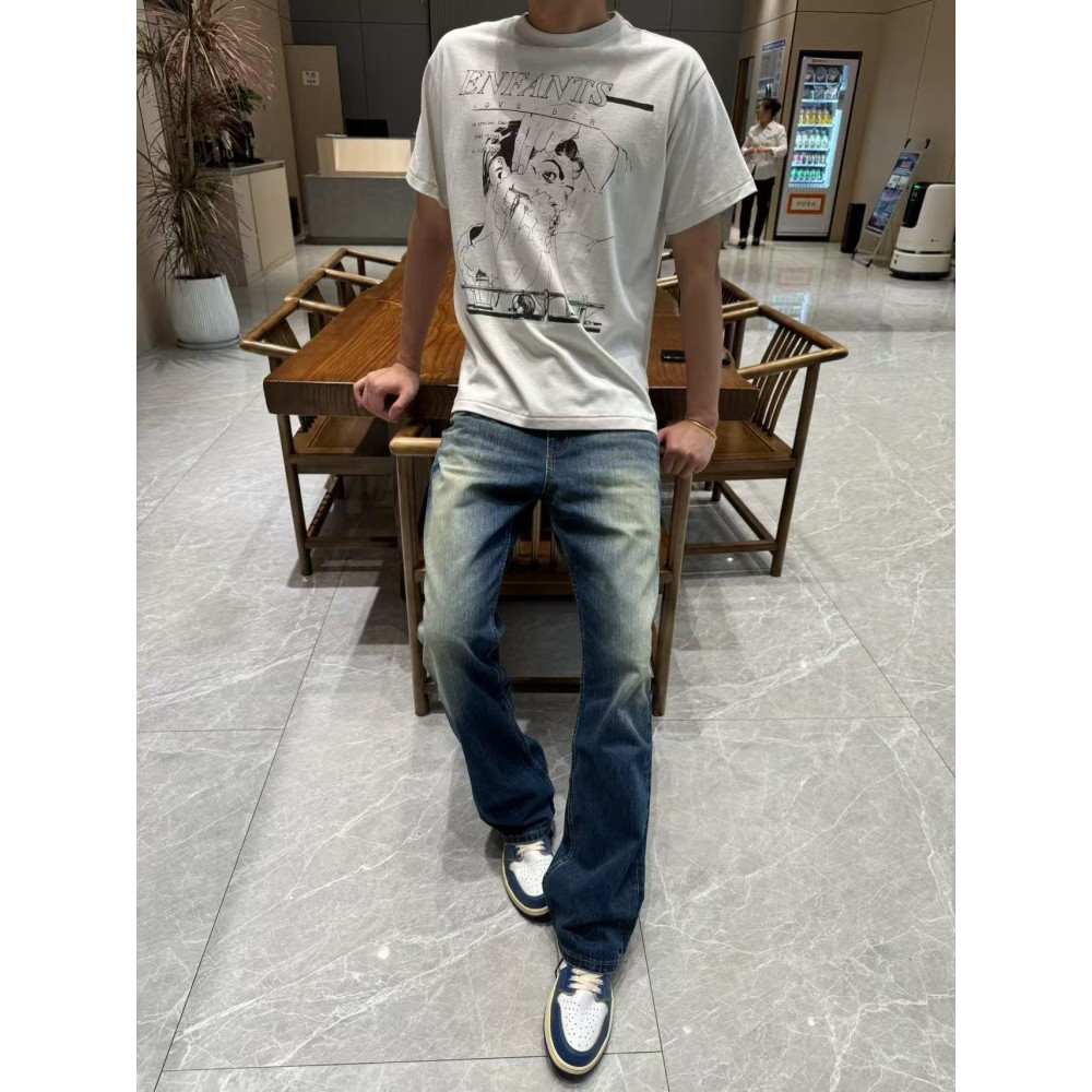 厂长自主517竹节纹水洗做旧微喇牛仔裤cleanfit男女靛蓝vibe长裤 - 图1