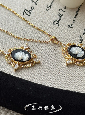 嘉兴银家s925纯银小众人像卡梅奥吊坠女韩式高级轻奢复古简约项坠