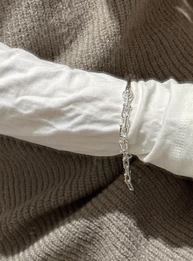 嘉兴银家S925纯银韩版半镯马蹄U形手链韩国博主INS热推时髦手饰品