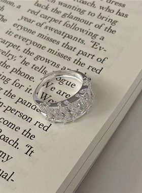 嘉兴银家S925纯银亮银设计锁链开口戒指女轻奢小众精致冷淡风指环