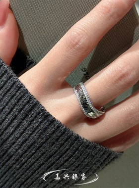 嘉兴银家s925纯银韩式轻奢高级满钻碎冰冰波浪戒指女ins质感指环