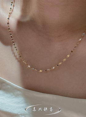 嘉兴银家s925纯银韩式轻奢熠熠闪光项链女ins复古高级撞色锁骨链