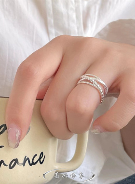 嘉兴银家s925纯银法式复古多层交叉开口戒指女极简ins风质感指环