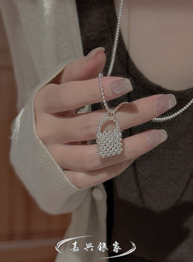 嘉兴银家s925纯银小众设计感复古包包项链女韩式风重工简约毛衣链