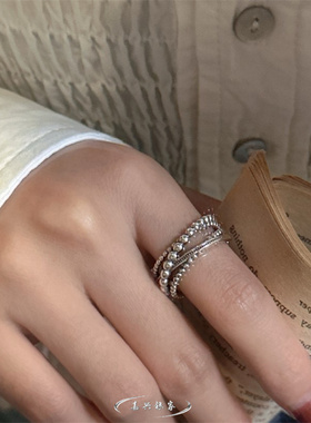 嘉兴银家s925纯银复古做旧经典多层交叉戒指韩式ins简约百搭指环