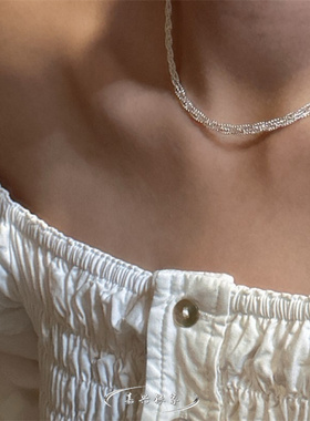 嘉兴银家s925纯银意大利进口闪光编织蕾丝项链韩式冷淡轻奢锁骨链