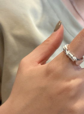 嘉兴银家s925纯银韩版打结哑光戒指日系ins简约几何设计开口指环