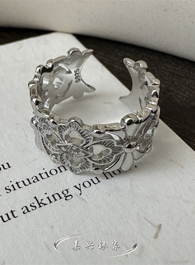 嘉兴银家s925纯银小众轻奢感白金色莺尾花戒指女ins风简约指环