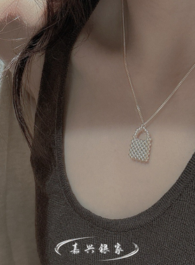 嘉兴银家s925纯银小众设计感包包项链女韩式风简约复古珠珠锁骨链