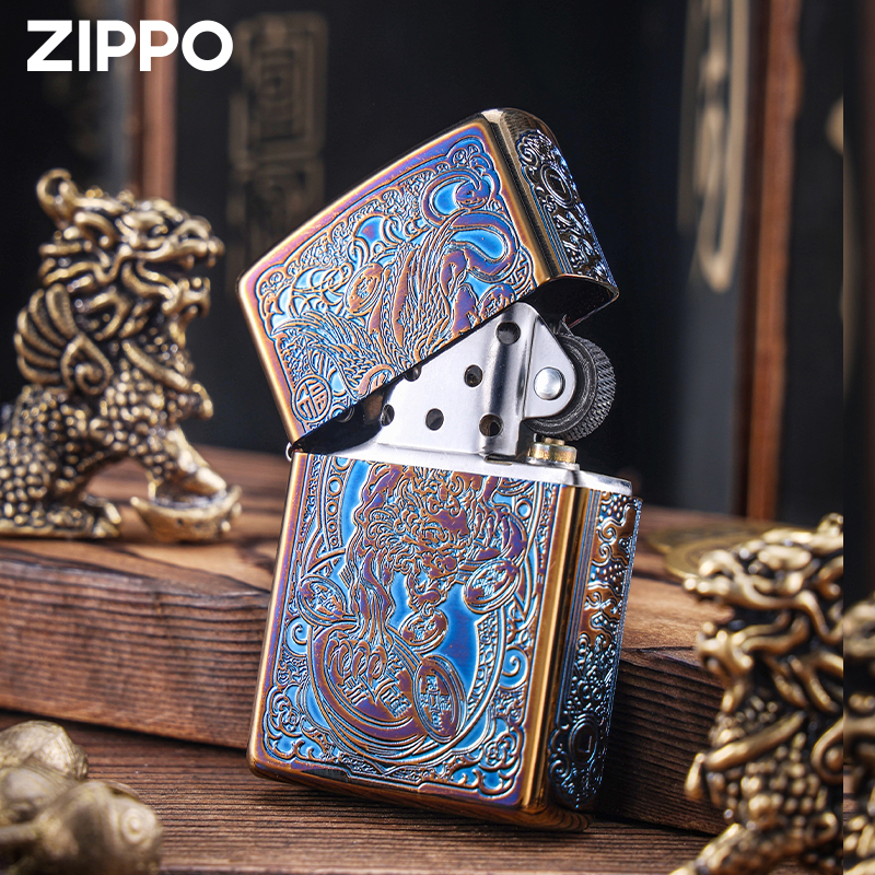 zippo打火机正品 熏金烧蓝招财貔貅芝宝官方防风煤油送男朋友礼物 - 图1