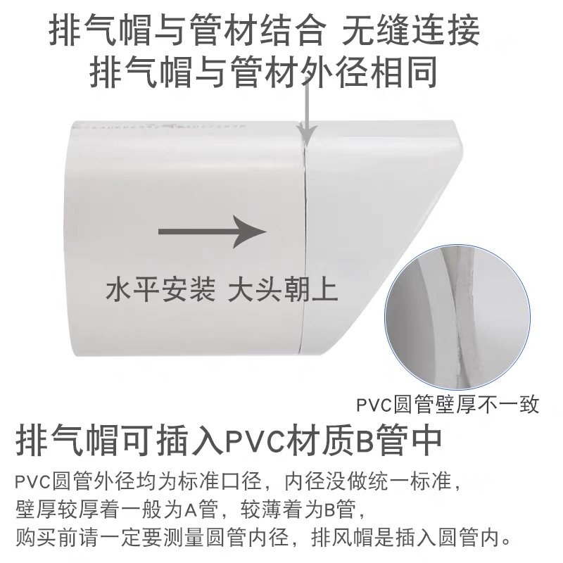 室内穿墙风帽带止逆阀开孔75 110 160mm浴霸油烟机软管PVC管风帽 - 图2