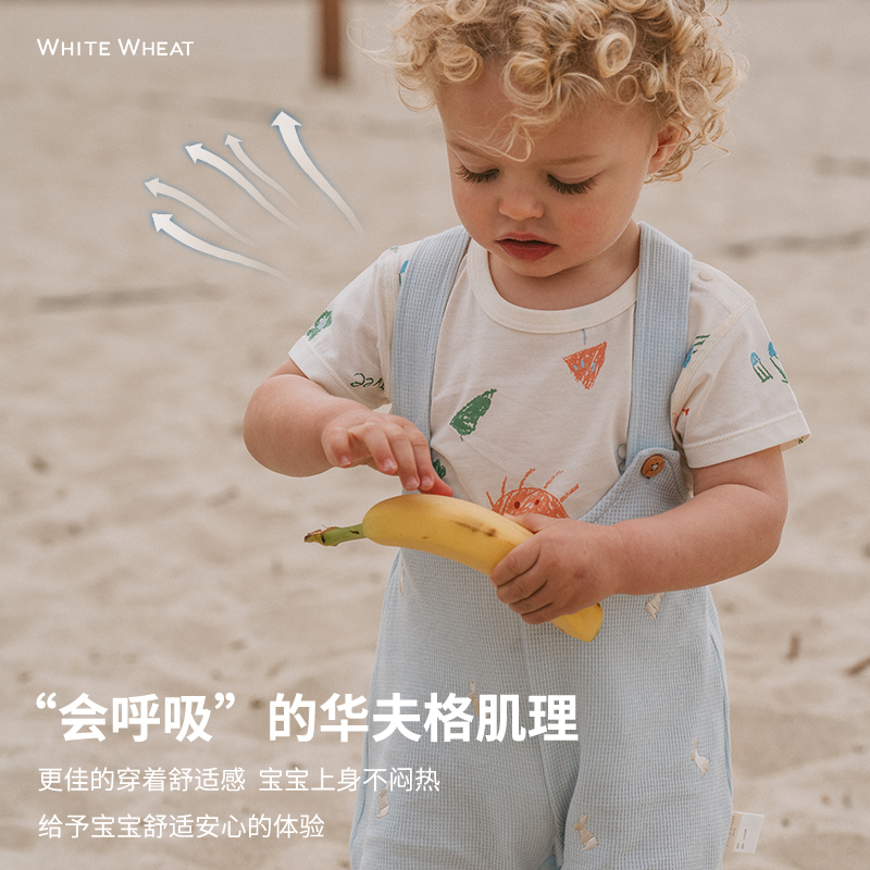 whitewheat儿童2024夏季新款背带裤女男宝宝抗菌短裤新生婴儿裤子