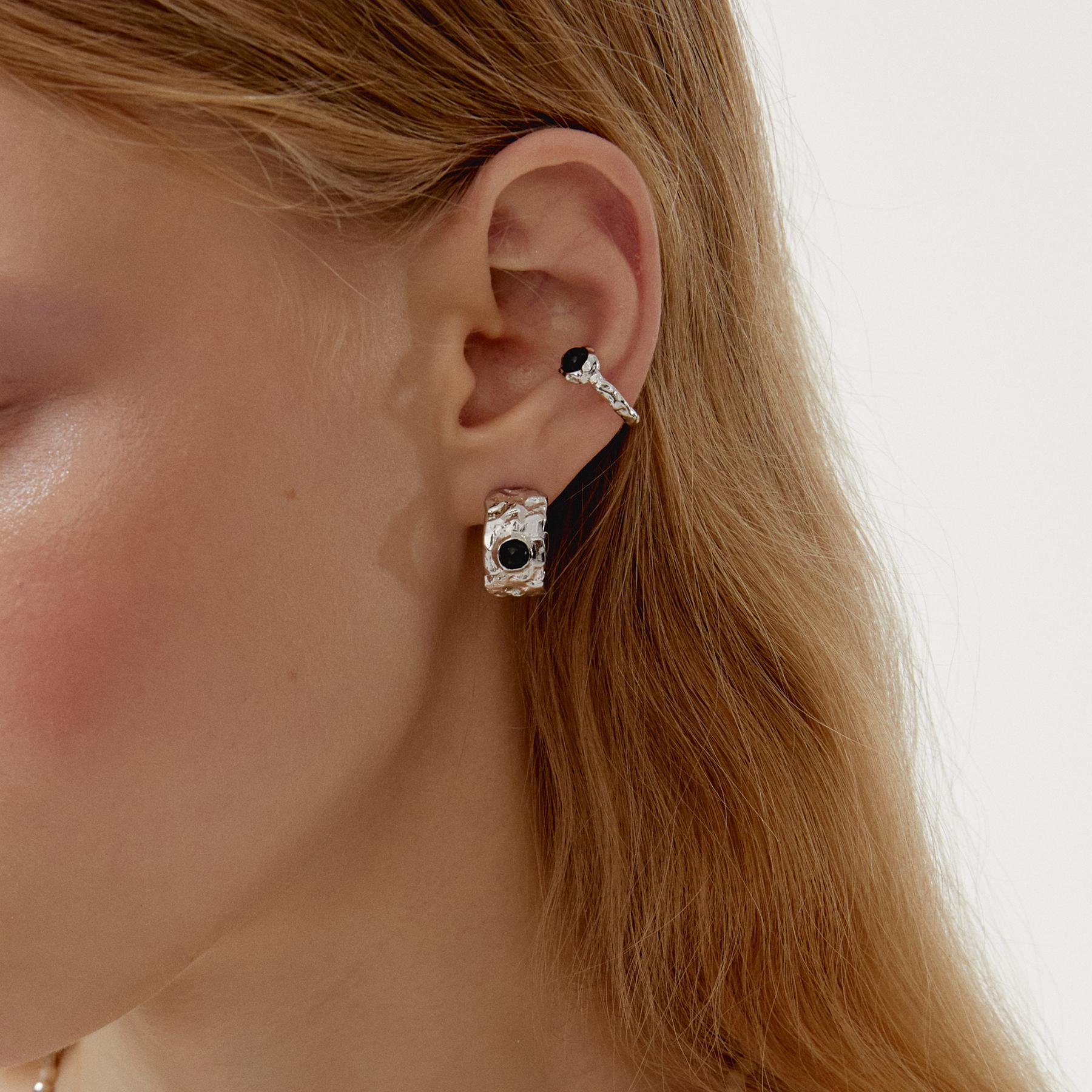 sweet wine 黑玛瑙简约金属感耳圈女高级感轻奢大气耳环小众设计 - 图2