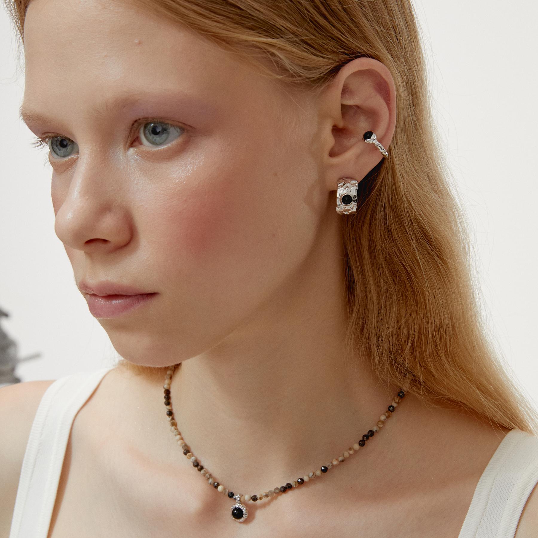 sweet wine 黑玛瑙简约金属感耳圈女高级感轻奢大气耳环小众设计 - 图0