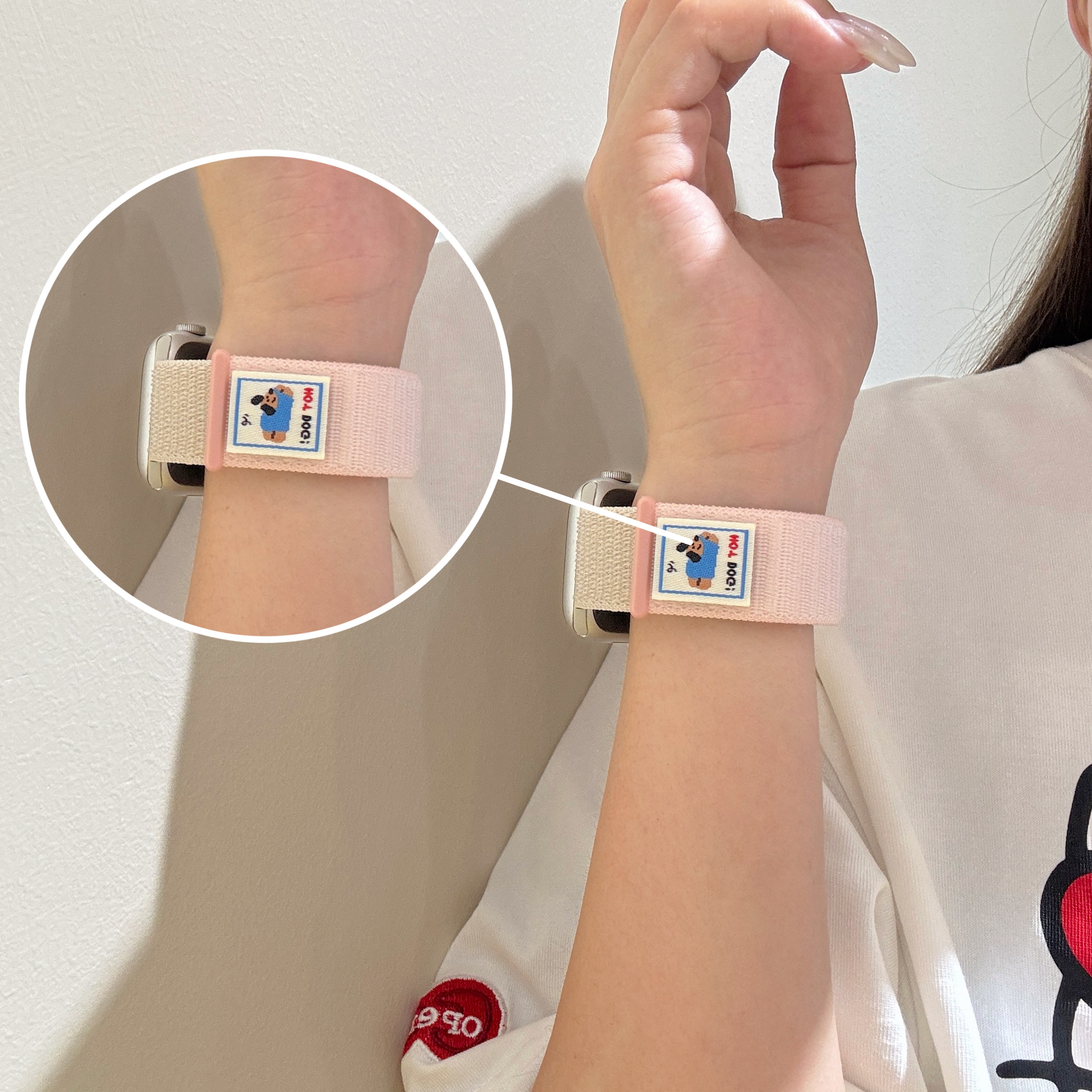 适用apple watch s11表带苹果手表表带新款秋季尼龙编织运动魔术贴回环iwatch s10/9/8/6代腕带可爱小狗女46m - 图2