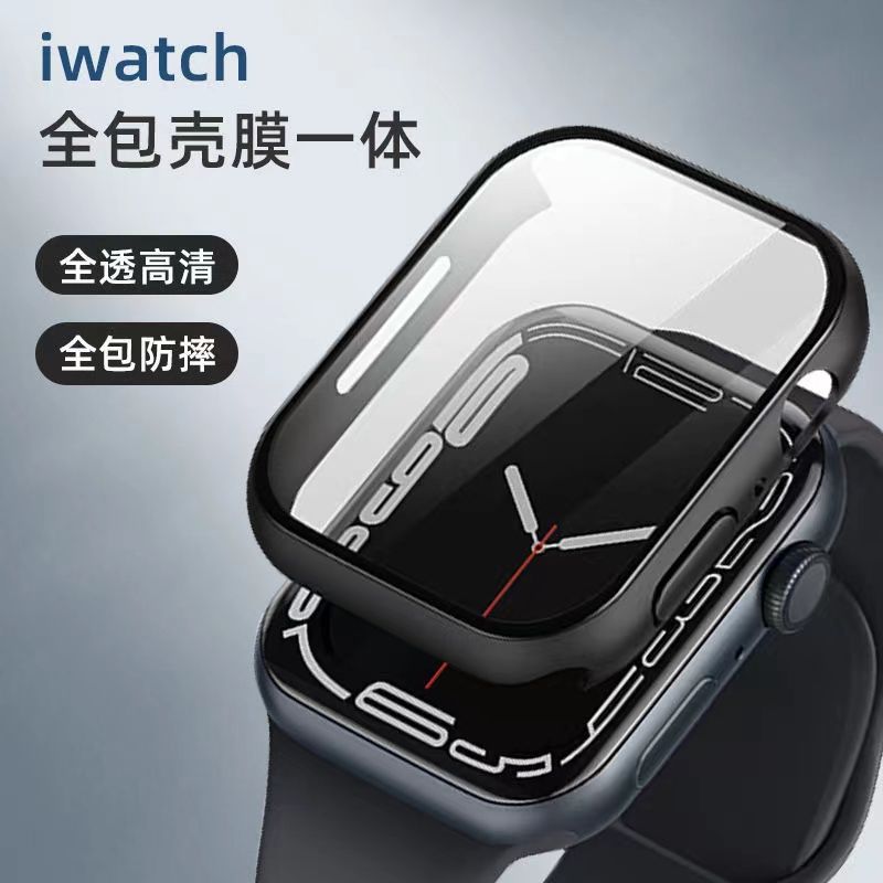 适用苹果手表iwatch7/8保护套硅胶apple watch6全包se膜s6手表带4/5代保护壳40/41/45膜一体s7防水薄表壳透明-图1