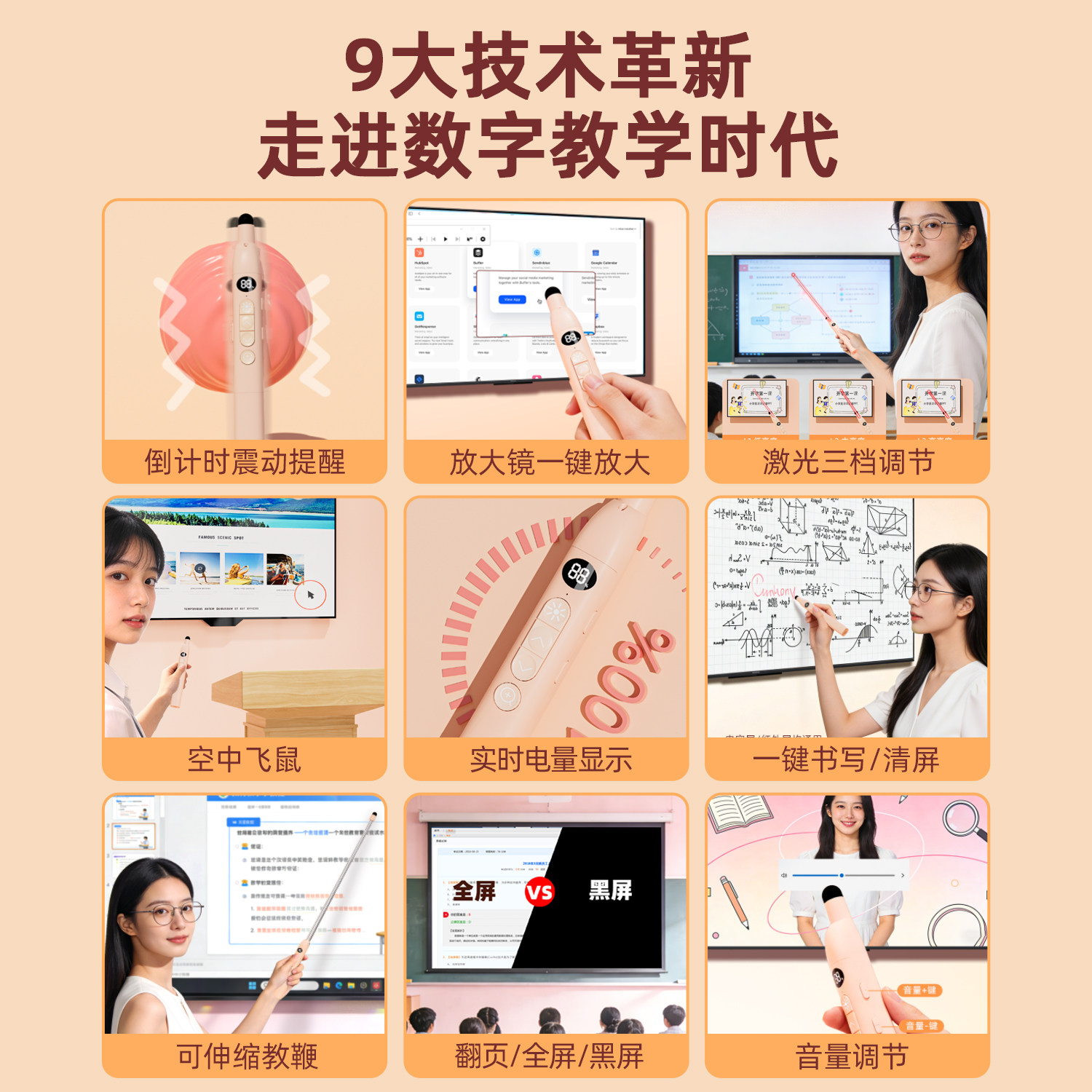 易相随伸缩教鞭翻页笔教师用多功能带放大镜倒计时ppt遥控笔适用希沃白板触屏笔多媒体教学一体机可书写激光