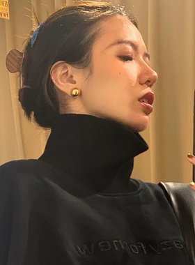 ins韩国博主fever同款金球耳环女小众设计感高级耳钉金属圆球耳饰