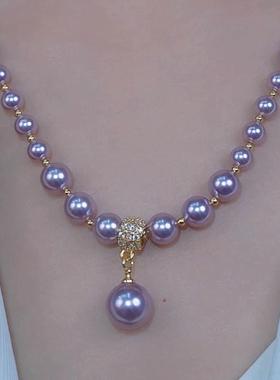 专柜撤柜限时折扣紫色珍珠项链简约法式气质复古颈链高级感毛衣链