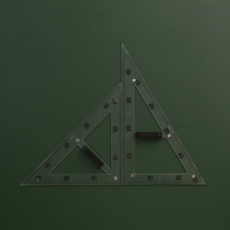 磁性透明三角板套装量角器教师用粉笔白板笔两用圆规大号塑料尺教具绘图大号三角尺教学半圆仪作图画图教具 - 图2