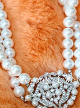 椭圆锆石双层珍珠复古项链